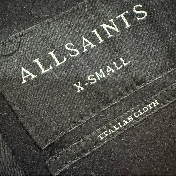 All Saints Coat Scala Hooded in Black Wool
